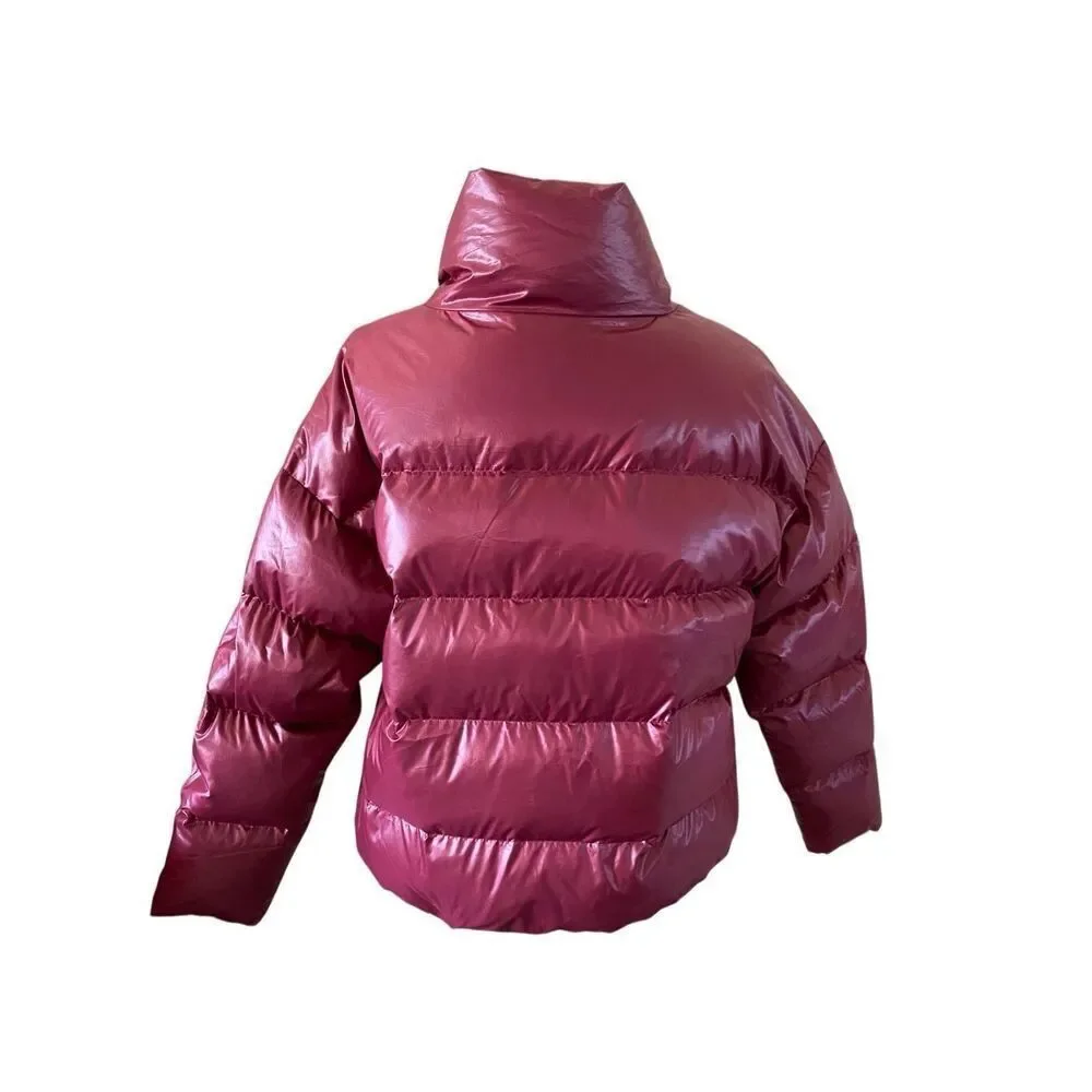 Nike Burgundy Quilted Down Duck Puffer Jacket Water Repellant Coat Wmns Sz Small